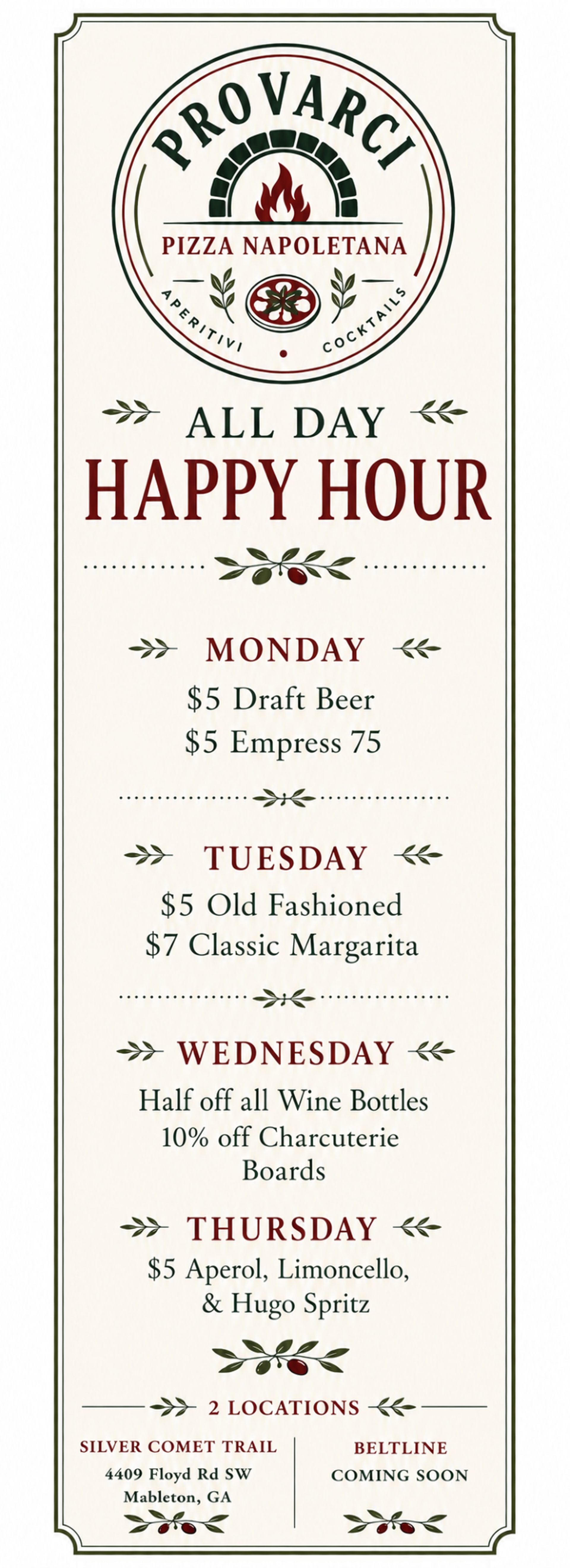 All-Day Happy Hour, Monday–Thursday